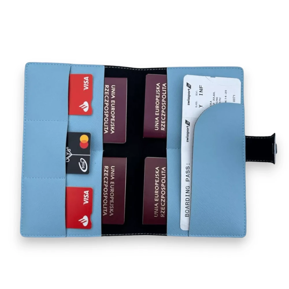 etui na paszport rodzinne błękitne