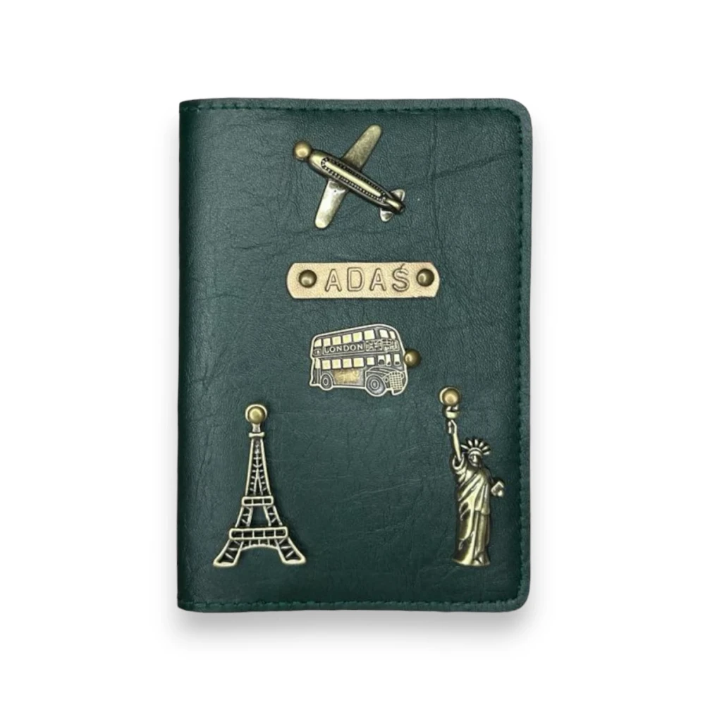 Etui na paszport pokrowiec okładka wyjątkowy prezent dla podróżnika butelkowa zieleń.webp