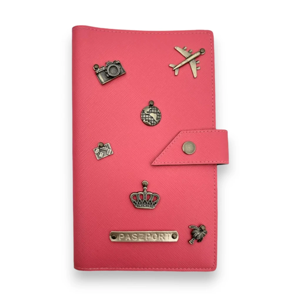 personalizowane etui na paszport dla par  łososiowe pokrowiec na dwa paszporty bilety lotnicze i karty kredytowe (4).webp