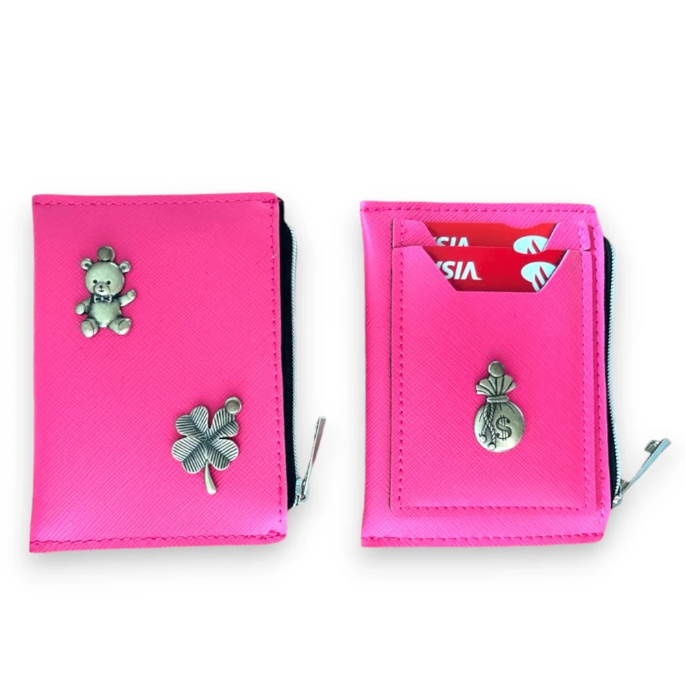 Personalizowane etui na karty z portmonetką -  malinowe.webp