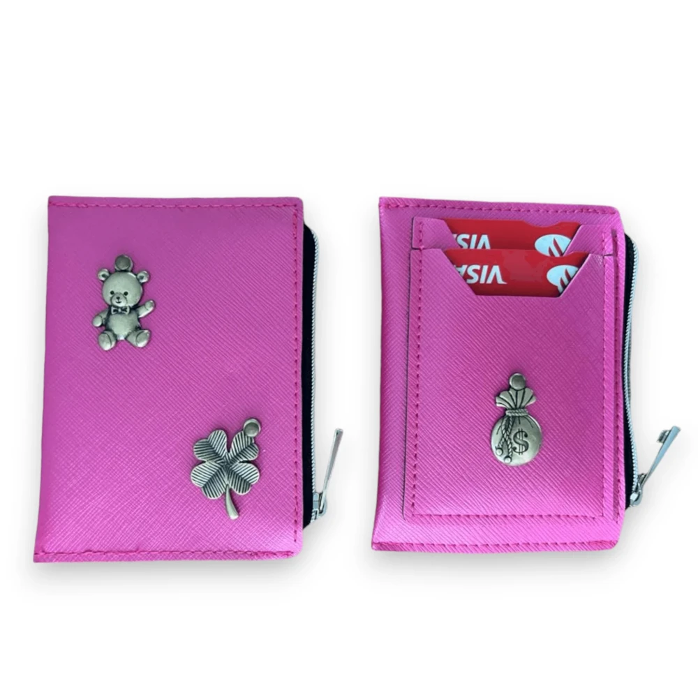 Personalizowane etui na karty z portmonetką -  różowe-.webp