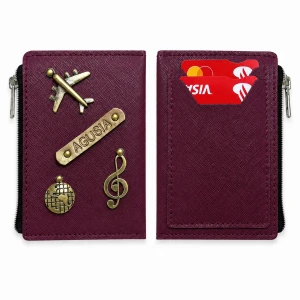 Personalizowane etui na karty z portmonetką - BURGUNDOWE
